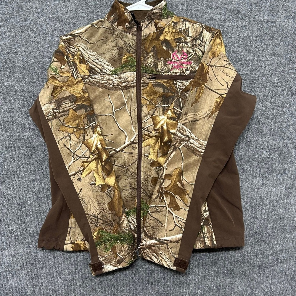 Realtree Jacket Womens Size S Brown Camo Full Zip Softshell Outdoor Hunting Rip